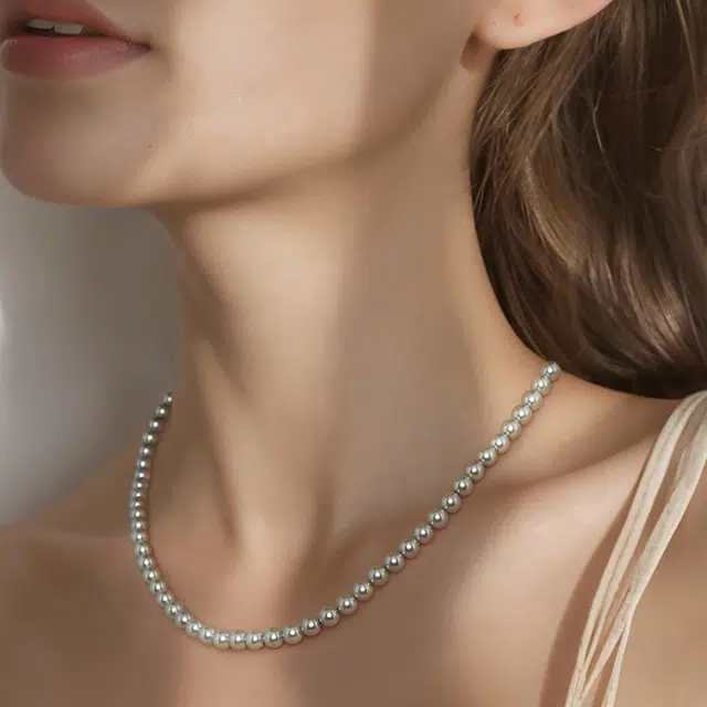 优雅贝珠颈圈 一撇一捺 高品质时尚珍珠颈饰 贝珠 项链 女款 深灰色