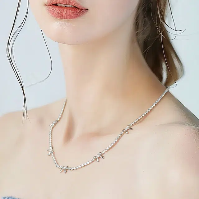 一撇一捺 叛逃甜心颈饰蝴蝶结满天星锁骨链 合金 项链 女款