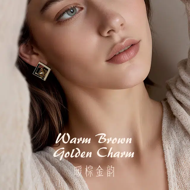 时尚几何造型 一撇一捺 优雅琉璃 几何 耳钉 女款 咖金色