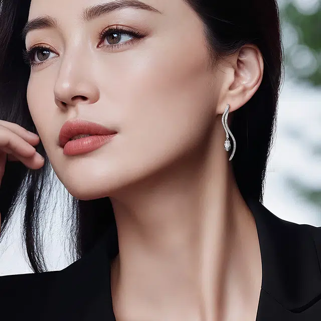 灵蛇轻奢可拆卸 一撇一捺 秘境森林 立体雕版密镶工艺 合金 耳钉 女款 银色