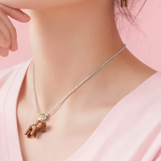 一撇一捺 泰迪狗狗潮流百搭棕色颈饰高级精致可爱 合金 项链 女款