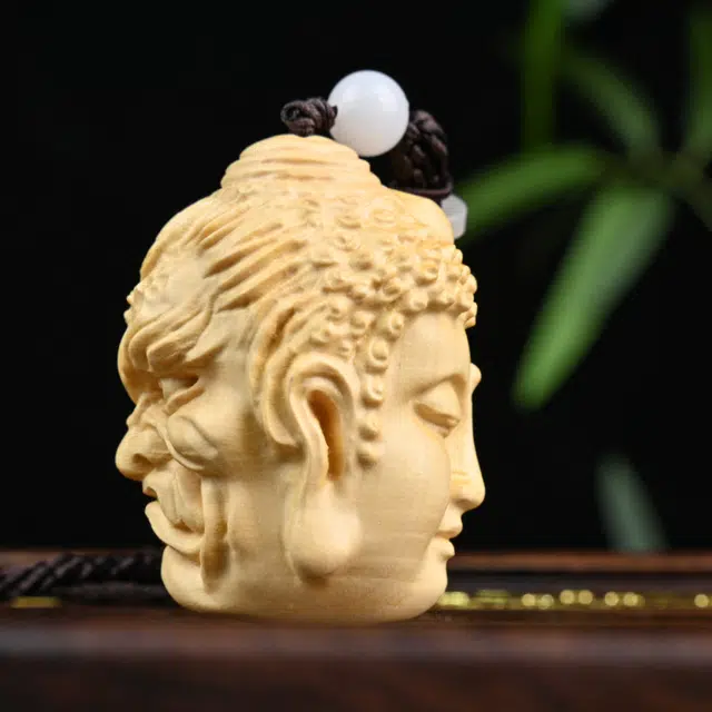 天纵 中式复古风纳福好运文玩挂件 实木双面精雕一念之间善恶佛魔平安手工艺品 黄杨木 木作把件 男女同款情侣款