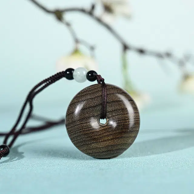 天纵 国风复古平安扣转运吊坠 禅意极简风  新中式国潮文玩招财纳福 好运盘玩念珠挂饰 楠木 项链 男女同款情侣款