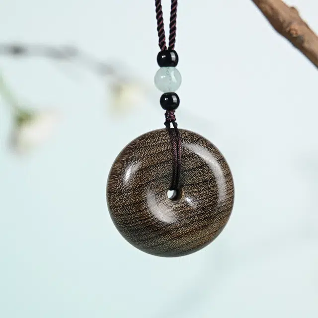 天纵 国风复古平安扣转运吊坠 禅意极简风  新中式国潮文玩招财纳福 好运盘玩念珠挂饰 楠木 项链 男女同款情侣款