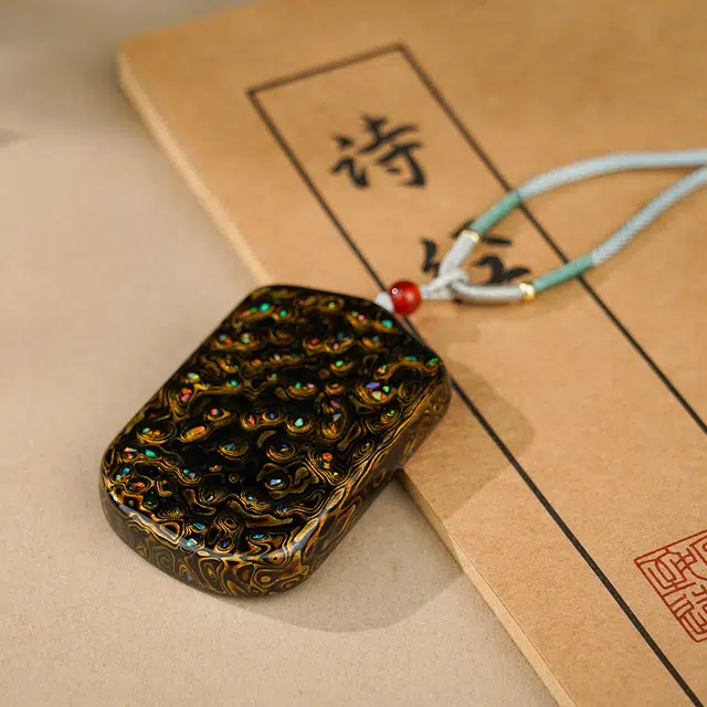天纵 东方美学 非遗传承工艺手品 潮流黑金平安无事牌吊坠 简约时尚文玩转运挂饰 高级轻奢#好运 大漆 木作项链 男女同款情侣款
