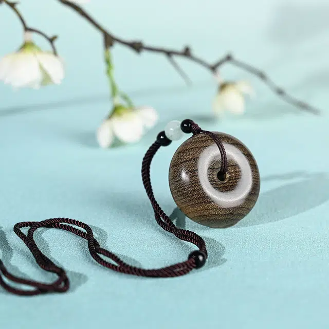 天纵 国风复古平安扣转运吊坠 禅意极简风  新中式国潮文玩招财纳福 好运盘玩念珠挂饰 楠木 项链 男女同款情侣款