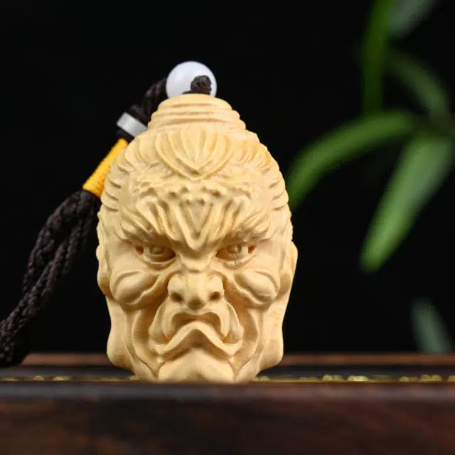 天纵 中式复古风纳福好运文玩挂件 实木双面精雕一念之间善恶佛魔平安手工艺品 黄杨木 木作把件 男女同款情侣款