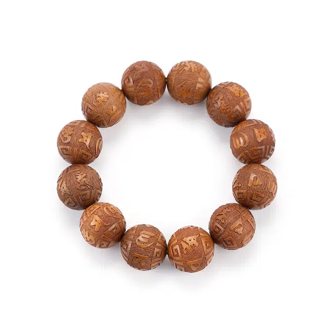 天纵 国风纳福平安简约大气复古念珠 金丝楠雕刻六字箴言转运珠文玩佛珠 楠木 手串 男女同款情侣款