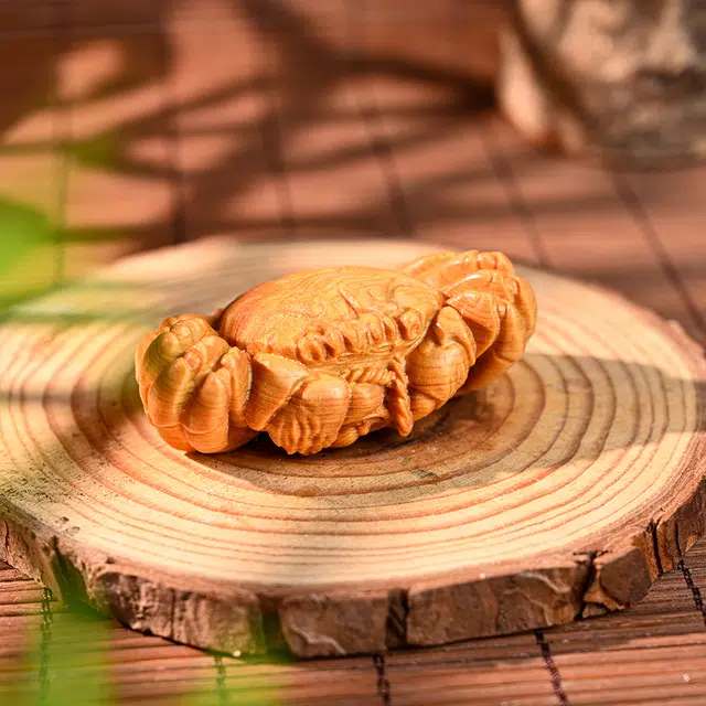 天纵 雕刻螃蟹八方来财手工艺品木雕文玩招财 阴沉楠木 木作把件 男女同款情侣款 楠木