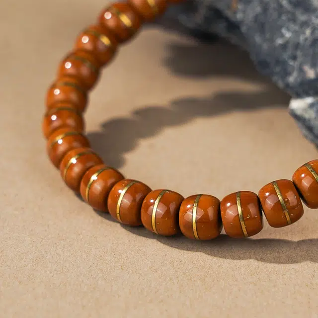 天纵 新中式好运文玩实心无相珠一线天精工雕刻寓意美好招财进宝四季平安单圈 紫金鼠 手串 男女同款情侣款