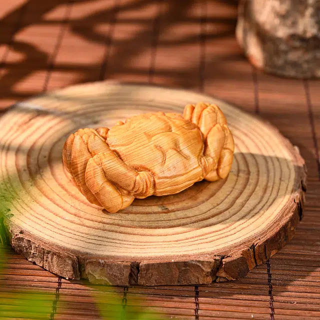 天纵 雕刻螃蟹八方来财手工艺品木雕文玩招财 阴沉楠木 木作把件 男女同款情侣款 楠木