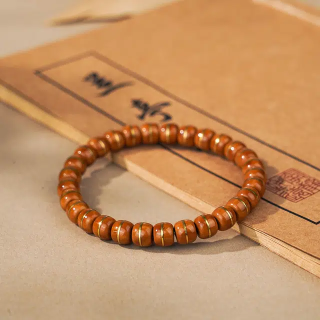 天纵 新中式好运文玩实心无相珠一线天精工雕刻寓意美好招财进宝四季平安单圈 紫金鼠 手串 男女同款情侣款