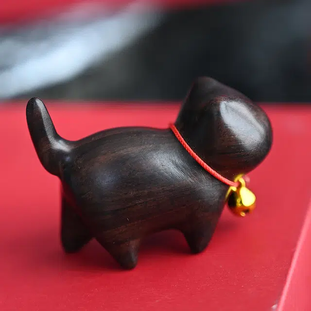 天纵 紫光檀无脸猫木作摆件 招财小铃铛创意可爱小猫咪 男女通用