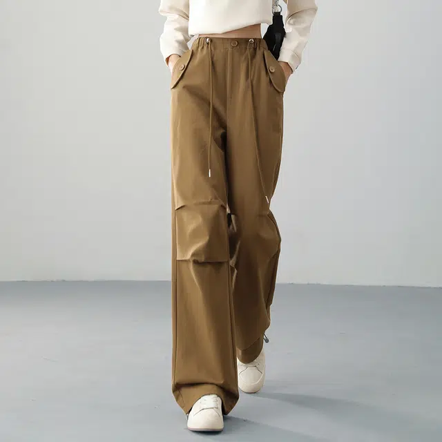 嬉皮少女 纯色抽绳宽松束脚工装裤 女款