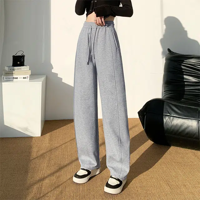嬉皮少女 简约纯色高腰宽松阔腿休闲裤 女款 花灰色