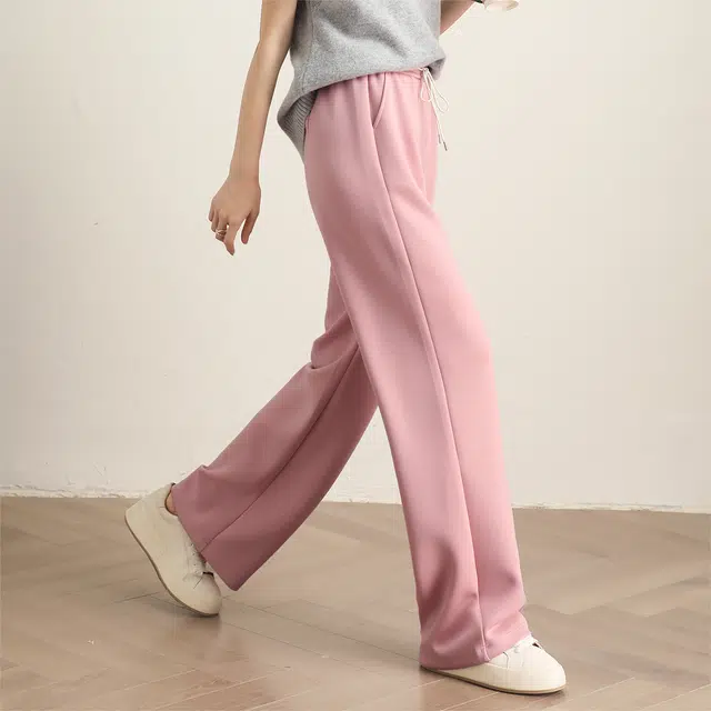 嬉皮少女 纯色高腰宽松阔腿休闲裤 女款 粉色