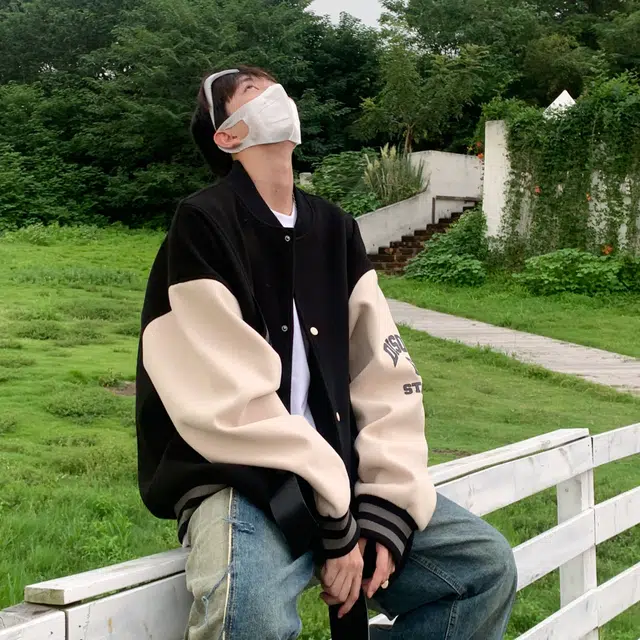悍戈 美式复古潮牌高街罗纹下摆设计拼接撞色条纹大口袋字母印花棒球服外套休闲宽松运动百搭潮流痞帅学院风飞行员教练夹克 男女同款