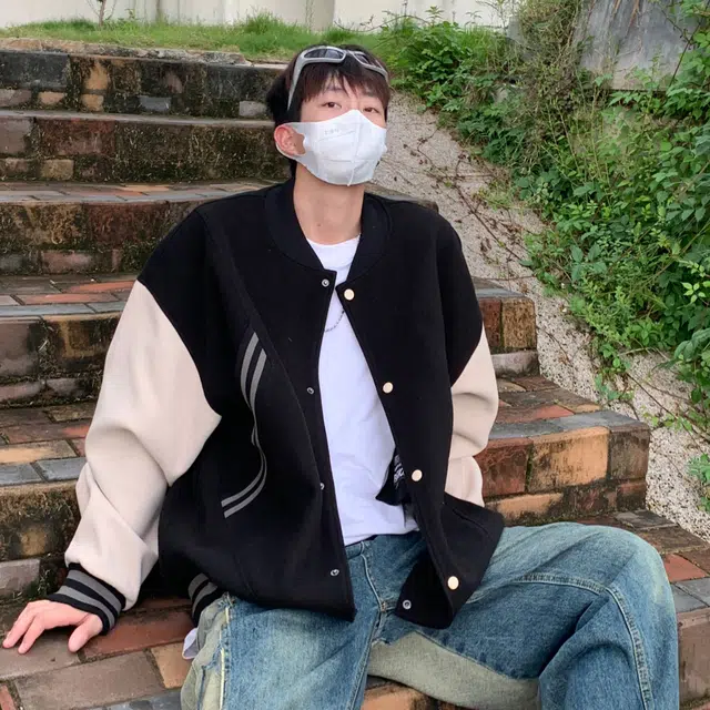 悍戈 美式复古潮牌高街罗纹下摆设计拼接撞色条纹大口袋字母印花棒球服外套休闲宽松运动百搭潮流痞帅学院风飞行员教练夹克 男女同款