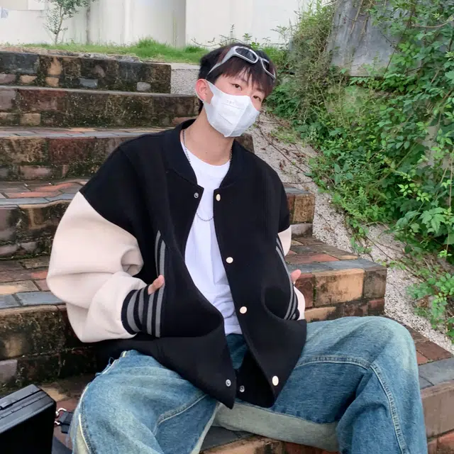 悍戈 美式复古潮牌高街罗纹下摆设计拼接撞色条纹大口袋字母印花棒球服外套休闲宽松运动百搭潮流痞帅学院风飞行员教练夹克 男女同款
