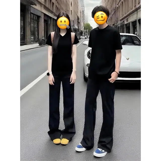 佑麟 美式微喇薄款高街高腰直筒舒适百搭牛仔裤 男女同款