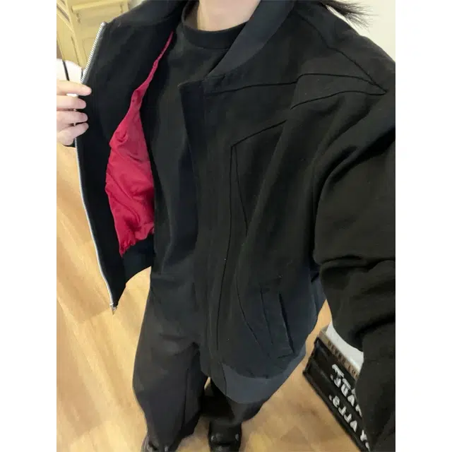 佑麟 秋季解构倒三角设计感外套痞帅棒球服美式红内短款飞行夹克 男女同款