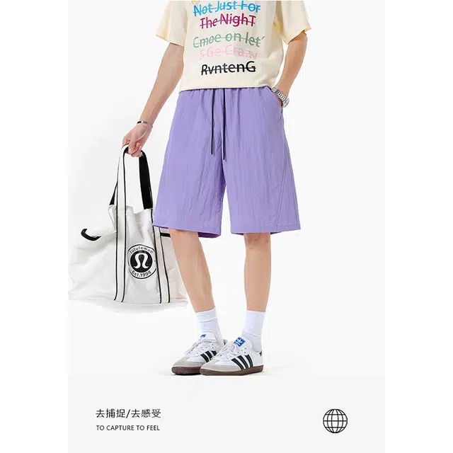 佑麟 冰丝运动夏季薄款宽松阔腿速干沙滩五分裤休闲短裤 男女同款