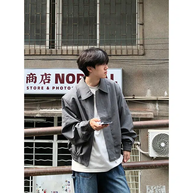 佑麟 短款美式正肩垫肩翻领行政长袖夹克外套 男女同款