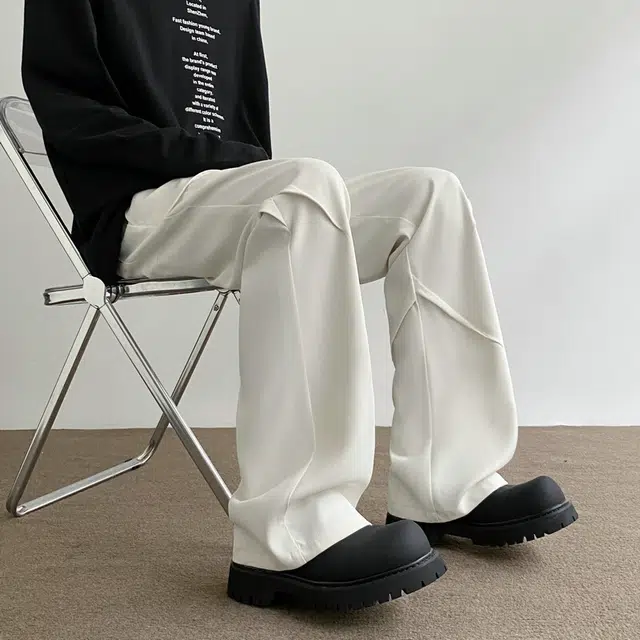 佑麟 美式褶皱西裤潮牌微喇宽松直筒垂感百搭高街裤子休闲裤 男女同款