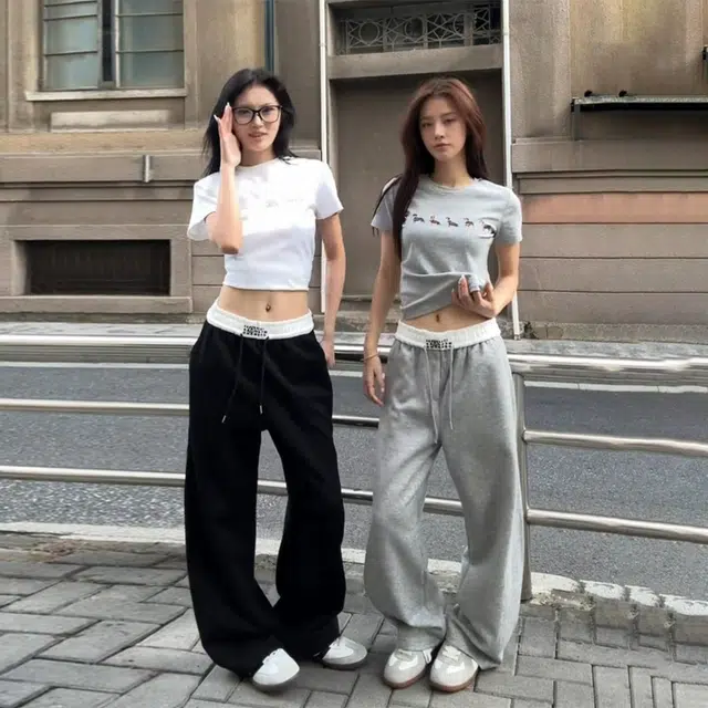 佑麟 美式弯刀裤子秋季高腰头拼接阔腿卫裤直筒休闲裤 男女同款