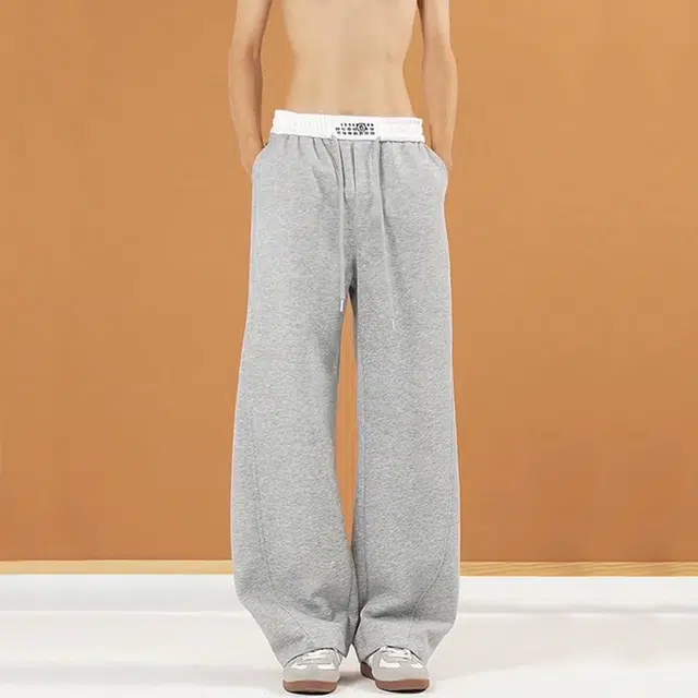 佑麟 美式双腰头裤子秋春重磅弯刀卫裤提裆微喇斜切休闲裤 男女同款