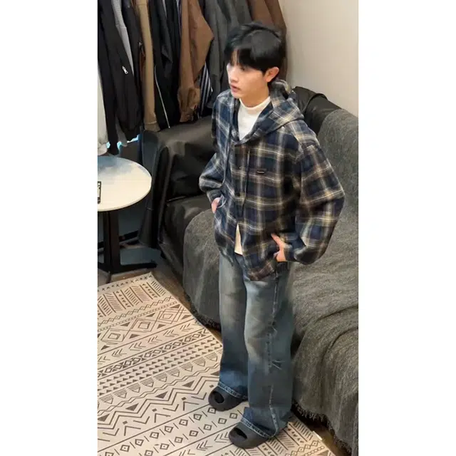 佑麟 连帽格子潮牌美式复古外套叠穿内搭防晒长袖衬衫 男女同款