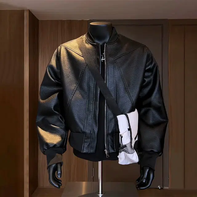 佑麟 美式短款皮衣外套秋季痞帅高级感机车服红内棒球服飞行皮夹克 男女同款