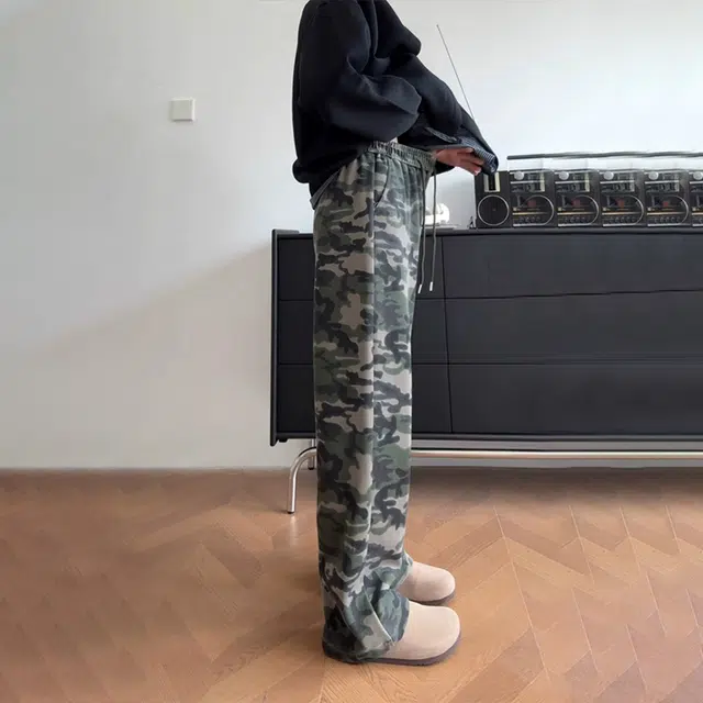 佑麟 美式水洗迷彩高腰卫裤秋季高级感潮牌运动裤弯刀直筒裤子休闲裤 男女同款
