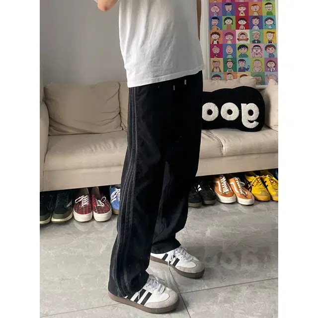 佑麟 条纹裤子美式三条杠潮牌直筒裤工装伐木阔腿运动长裤休闲裤 男女同款