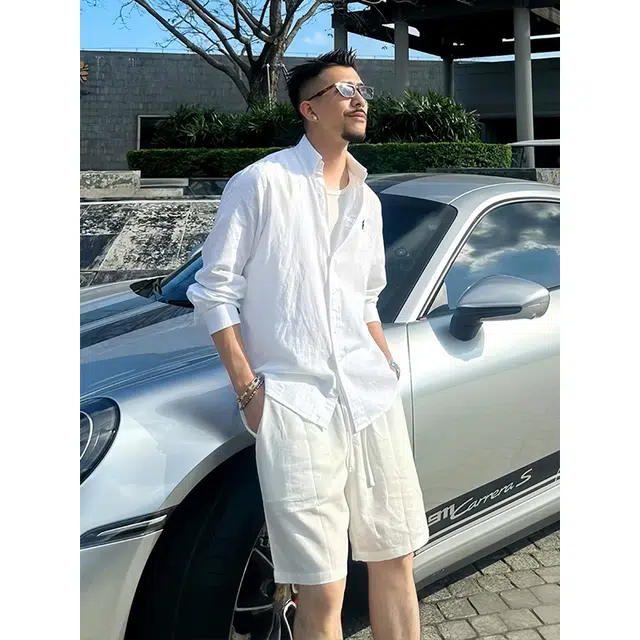 佑麟 小马刺绣亚麻衬衫夏季松弛感轻薄防晒衬衣美式慵懒风外套上衣 男女同款