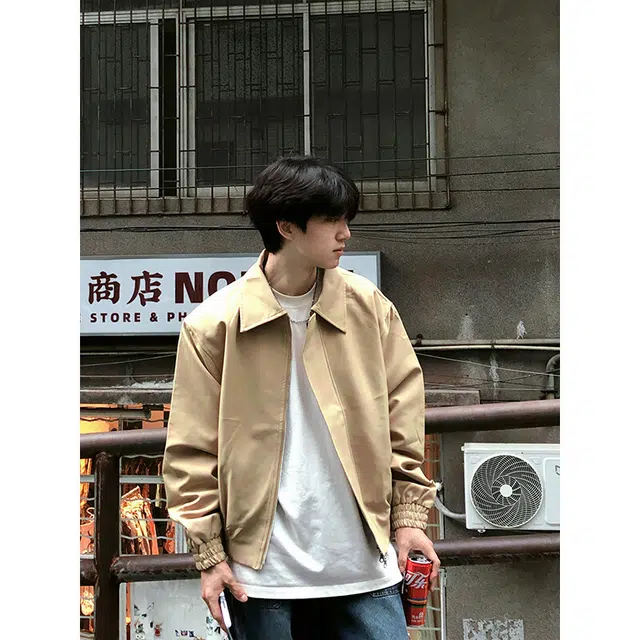 佑麟 短款美式正肩垫肩翻领行政长袖夹克外套 男女同款