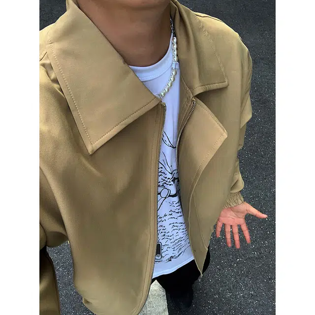 佑麟 短款美式正肩垫肩翻领行政长袖夹克外套 男女同款