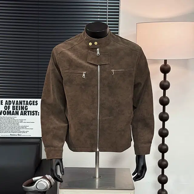 佑麟 美式复古扎染皮衣外套秋春潮牌短款机车服痞帅高级感正肩夹克 男女同款