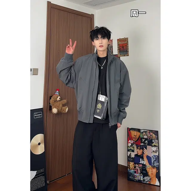 佑麟 美式短款飞行员宽松工装立领春季夹克外套 男女同款