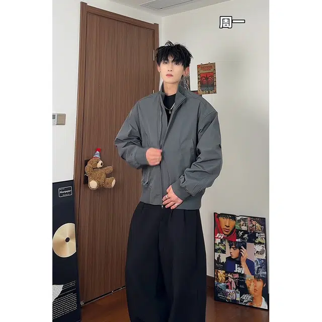 佑麟 美式短款飞行员宽松工装立领春季夹克外套 男女同款