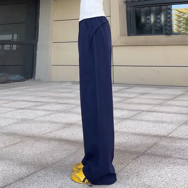 佑麟 藏青色冰丝速干裤子夏季薄款软壳弯刀裤高腰直筒宽松阔腿裤休闲裤 男女同款