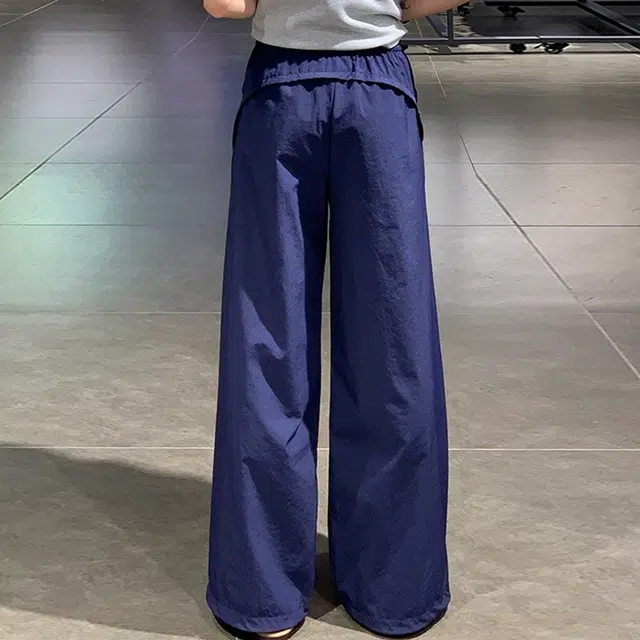 佑麟 藏青色冰丝速干裤子夏季薄款软壳弯刀裤高腰直筒宽松阔腿裤休闲裤 男女同款
