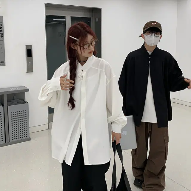 佑麟 新中式立领男高级感痞帅防晒衬衣宽松慵懒垂感中国风外套长袖衬衫 男女同款
