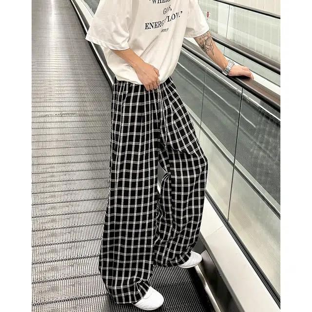 佑麟 藏青色泡泡纱格子裤夏季薄款慵懒松弛感凉感冰丝裤子直筒阔腿裤休闲裤 男女同款