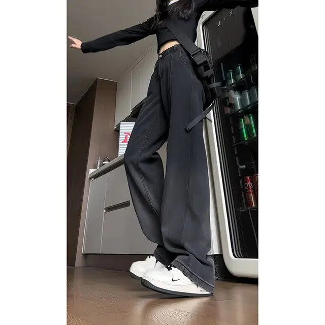 佑麟 美式复古渐变牛仔裤夏季设计感小众梨型身材高腰遮胯显瘦直筒裤裤子 男女同款