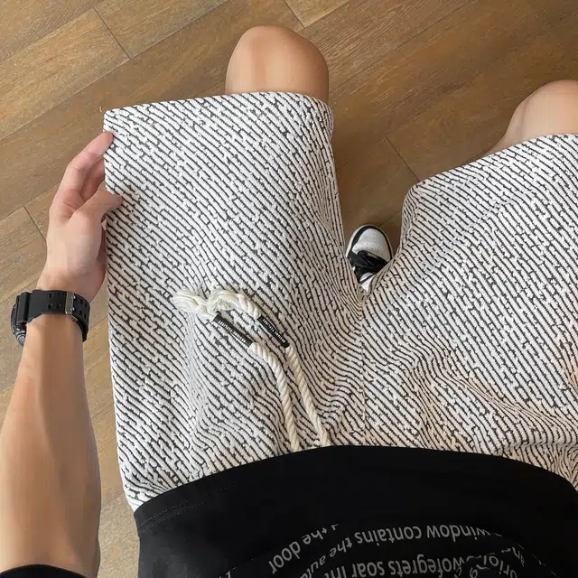 佑麟 斑马纹针织运动裤男夏季外穿薄款宽松五分裤美式高街小香风裤子短裤 男女同款