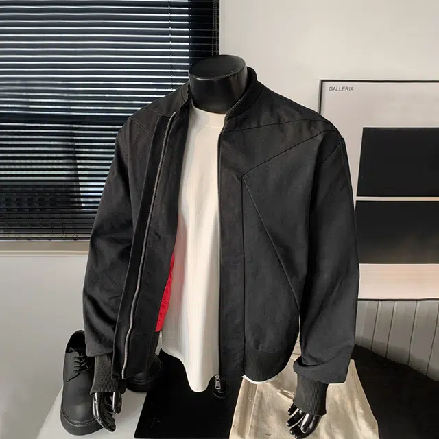 佑麟 秋季解构倒三角设计感外套痞帅棒球服美式红内短款飞行夹克 男女同款