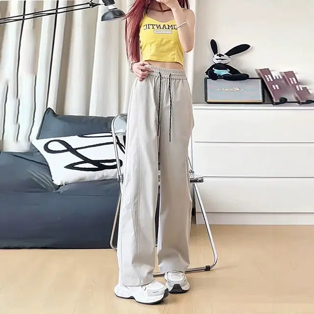 佑麟 美式透气速干薄款弯刀垂感阔腿休闲裤 男女同款