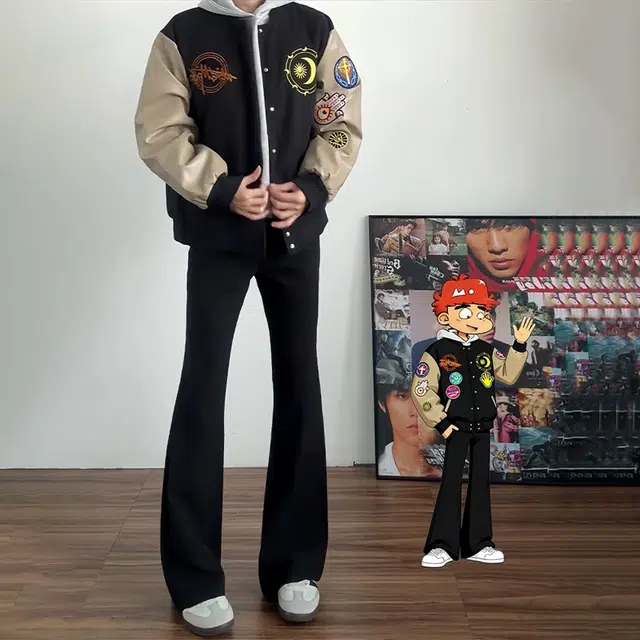 佑麟 阿衰穿搭黑色微喇裤子高个子加长弯刀西裤美式高街休闲直筒裤西装裤 男女同款