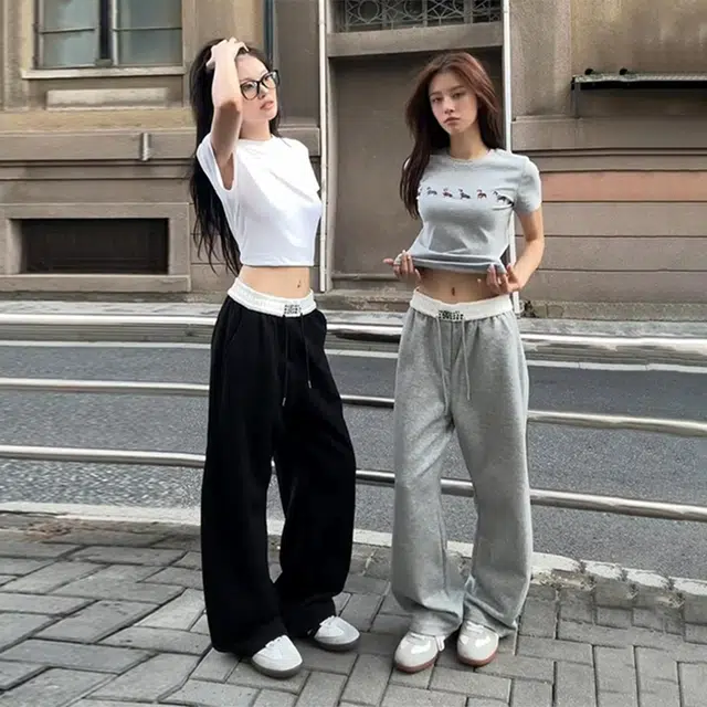 佑麟 美式弯刀裤子秋季高腰头拼接阔腿卫裤直筒休闲裤 男女同款